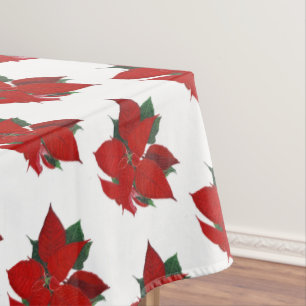 Nappe Noël Floral Poinsettia Motif sur Blanc