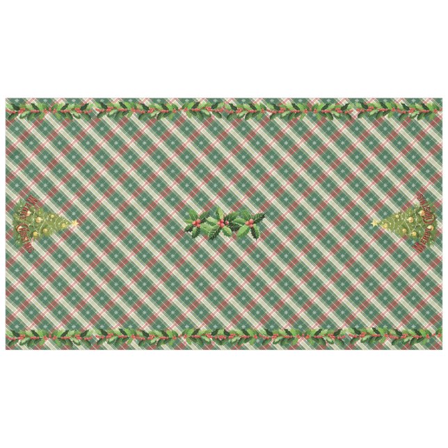 Nappe Noël Plaid blanc et vert avec rouge (Devant (Horizontal))