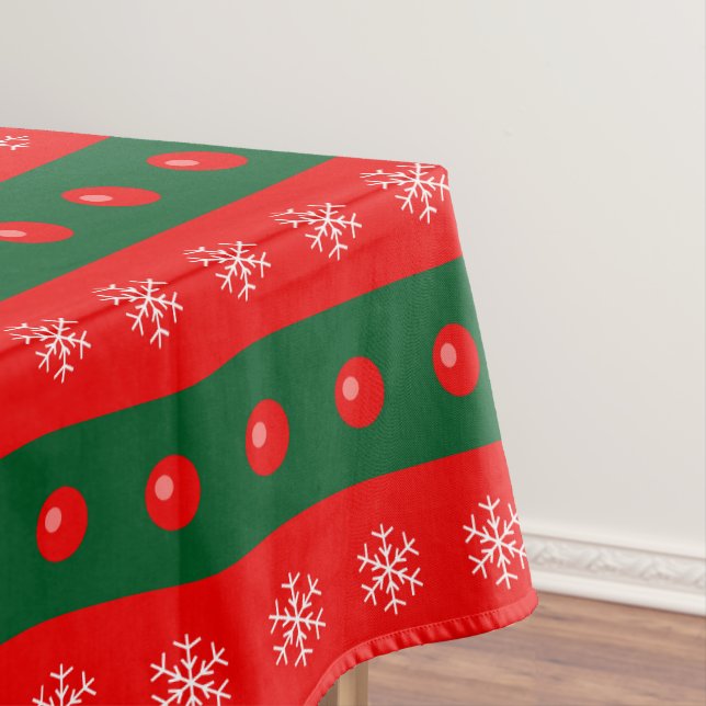 Nappe Noël Rouge Vert Ornements Snowflakes (In Situ)