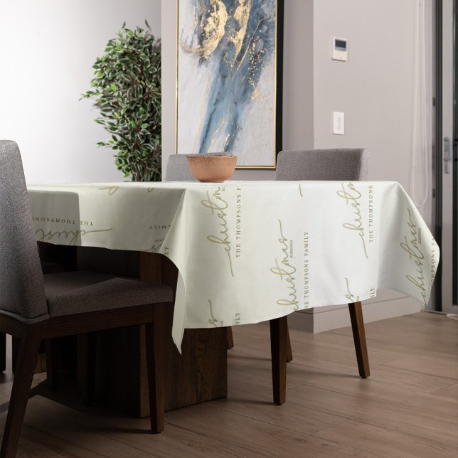 Nappe Noël Simple Gold Calligraphie Script Bénédictions (Merry Christmas holiday gold calligraphy script table cloth)