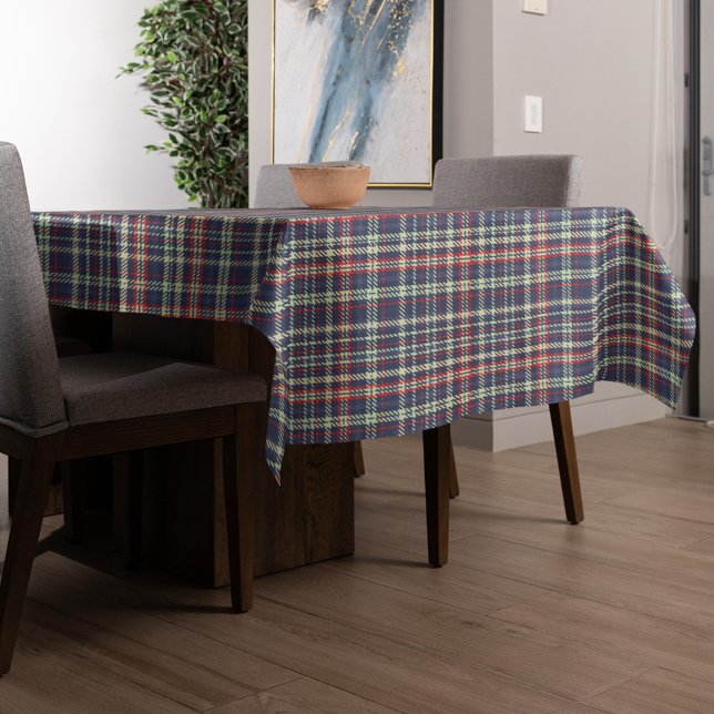 Nappe Noël Vacances Simple Russe Marine Bleu Plaid (Simple holiday navy blue and red plaid pattern tablecloth)