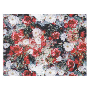 Nappe Noir blanc rouge floral de roses victoriens
