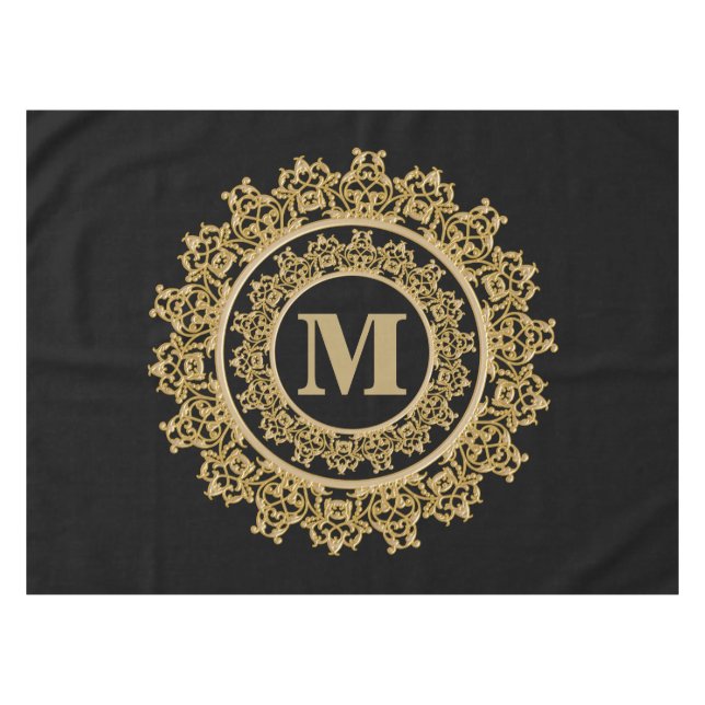 Nappe Noir et monogramme élégant d'or (Devant (Horizontal))