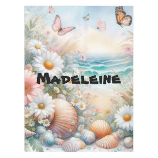 Nappe Nom Aquarelle Fleurs et mer, coquillages, plage