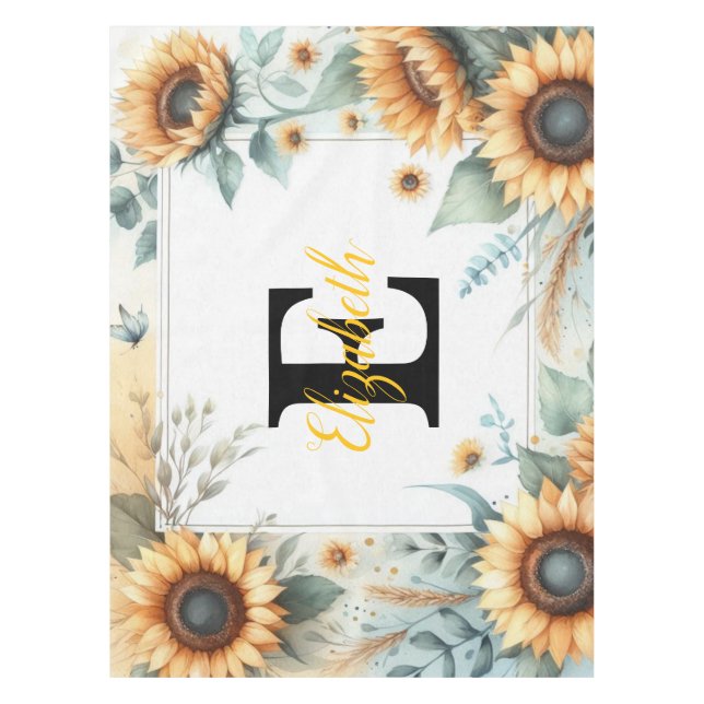 Nappe Nom du monogramme pasterose de tournesol floral (Devant)