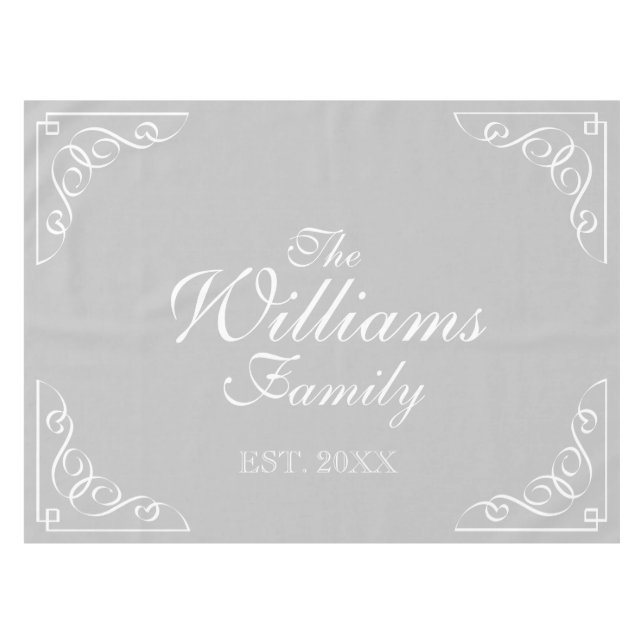 Nappe Nom personnalisé tissu de table gris et blanc (Devant (Horizontal))