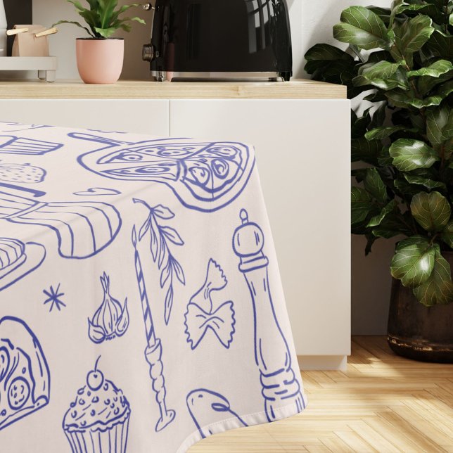 Nappe Nourriture italienne et fleurs dessinées à la main (In situ)