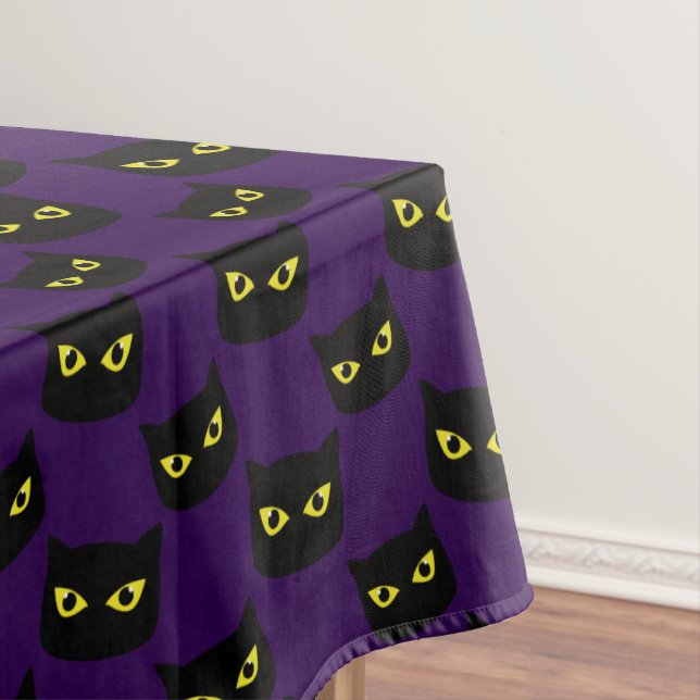 Nappe Oeil jaune de chat noir et violet motif Halloween (In Situ)