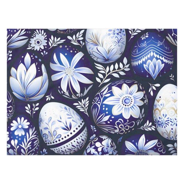 Nappe Œuf de Pâques Floral Bleu Scandinave (Devant (Horizontal))
