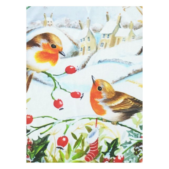 Nappe Oiseau Robin Couple Winter Holly Noël (Devant)