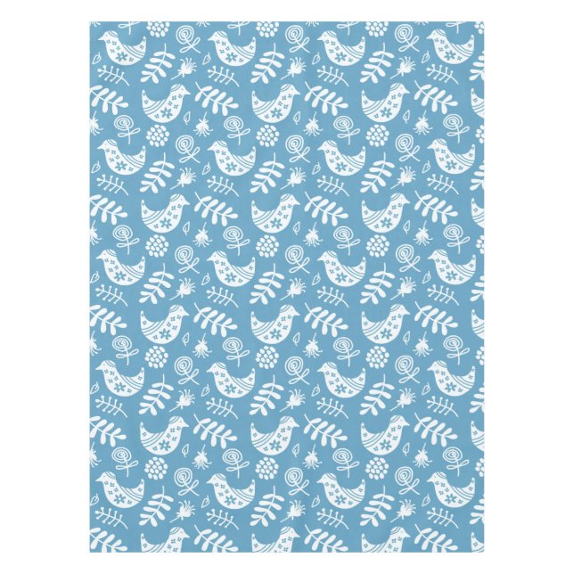 Nappe Oiseaux blancs et fleurs en bleu (Devant)
