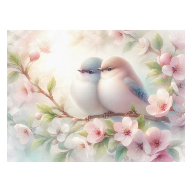 Nappe Oiseaux d'amour printaniers Fleur de cerisier flor (Devant (Horizontal))