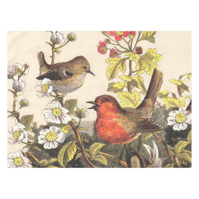 Nappe Oiseaux de printemps Robin Oiseaux rouges (Devant (Horizontal))