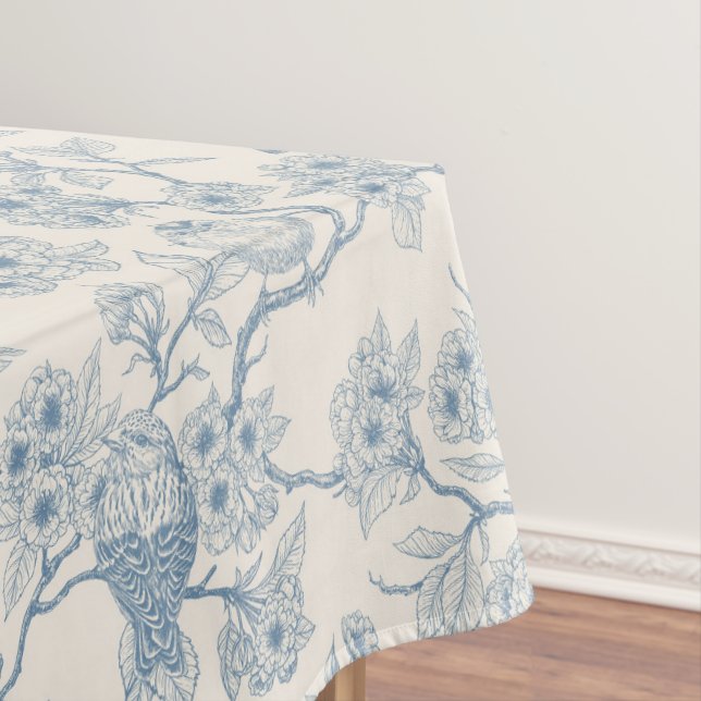 Nappe Oiseaux et fleurs de cerisier en bleu et blanc cas (In Situ)