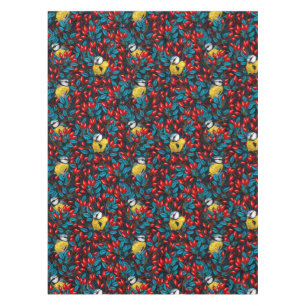 Nappe Oiseaux et hanches roses de chien, bleu et rouge