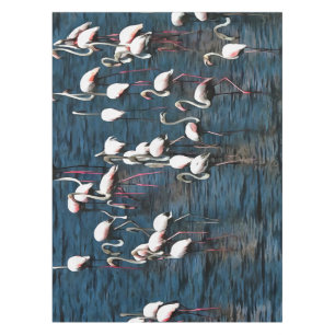Nappe Oiseaux Flamants roses en rose et blanc sur bleu I