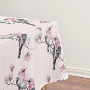 Nappe Oiseaux roses et noirs sur une branche d'arbre