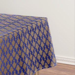 Nappe Or de damassé sur le bleu royal