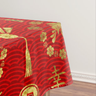 Nappe Or sur le motif chinois chanceux rouge de symboles