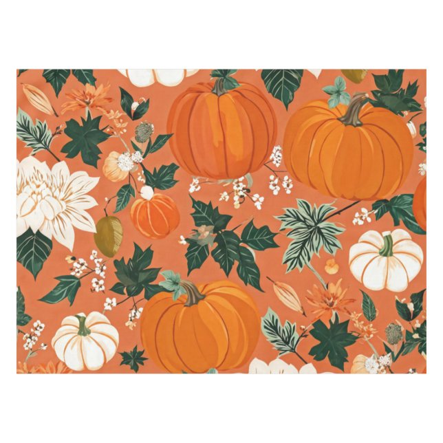 Nappe Orange Boho Citrouille Automne motif floral (Devant (Horizontal))
