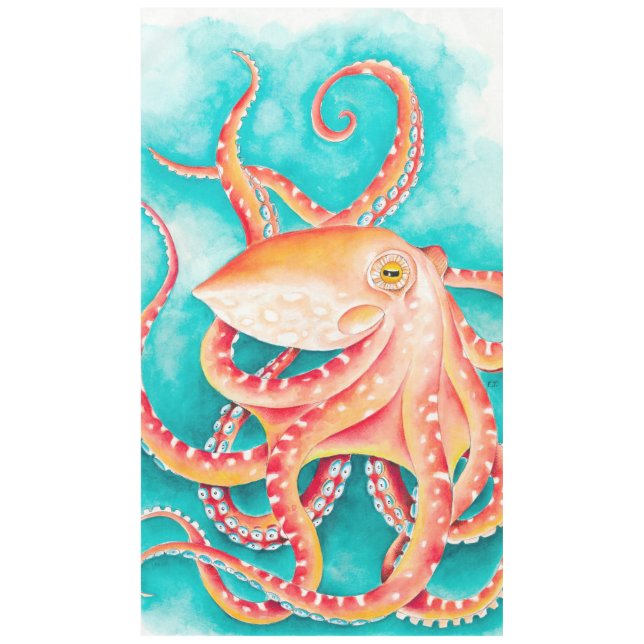 Nappe Orange rouge Tentacles Octopus Aquarelle (Devant)