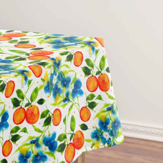 Nappe Oranges et agrumes bleu floral (In Situ)