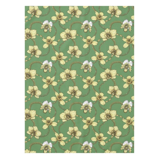 Nappe Orchidées et chaînes, jaune et vert kelly (Devant)