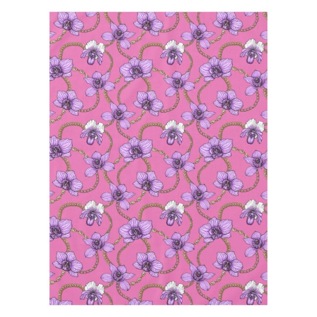 Nappe Orchidées et chaînes, violet et rose (Devant)