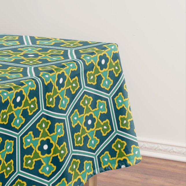 Nappe Oriental bleu jaune vert ottoman turc Hexagon (In Situ)