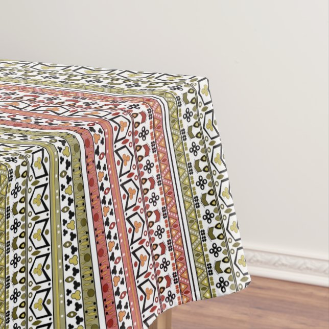 Nappe Ornement ethnique géométrique olive et marron (In Situ)