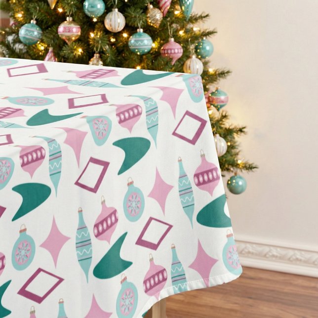 Nappe Ornements de Noël rétro rose et turquoise (Créateur téléchargé)