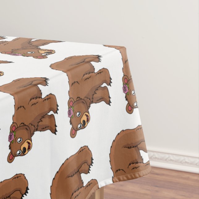 Nappe Ours mignon avec dessin animé sur les fleurs (In Situ)