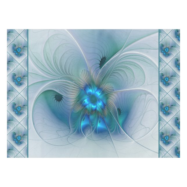 Nappe Ovations debout, fractale abstraite bleu turquoise (Devant (Horizontal))