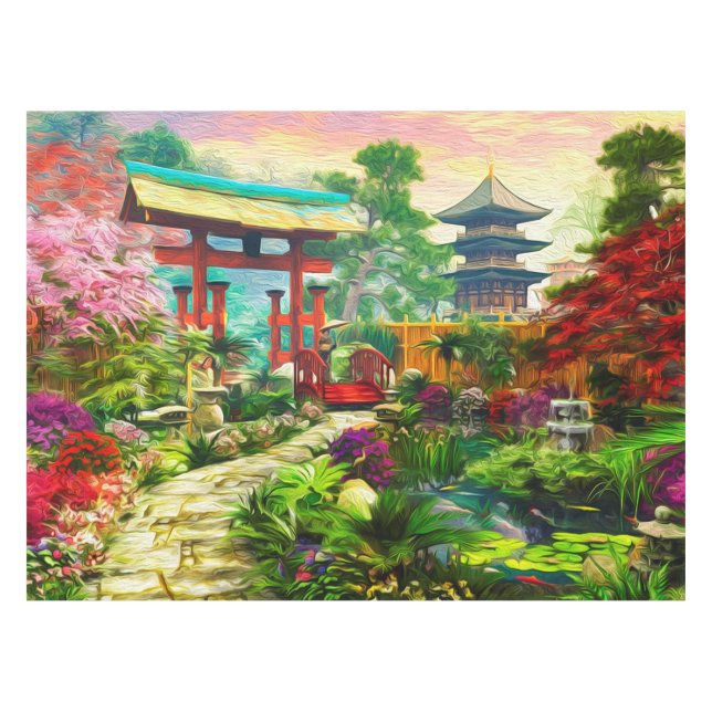 Nappe Pagoda japonaise Sakura de jardin et cascade (Devant (Horizontal))