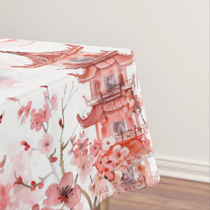Nappe Pagode asiatique vintage Fleurs roses Art Scénique
