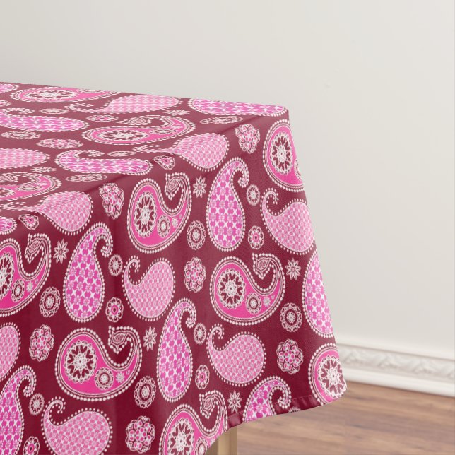 Nappe Paisley motif, Bourgogne, rose et blanc (In Situ)