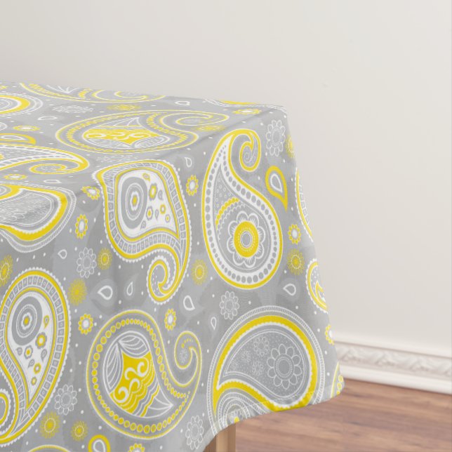 Nappe Paisley motif jaune et gris élégant (In Situ)