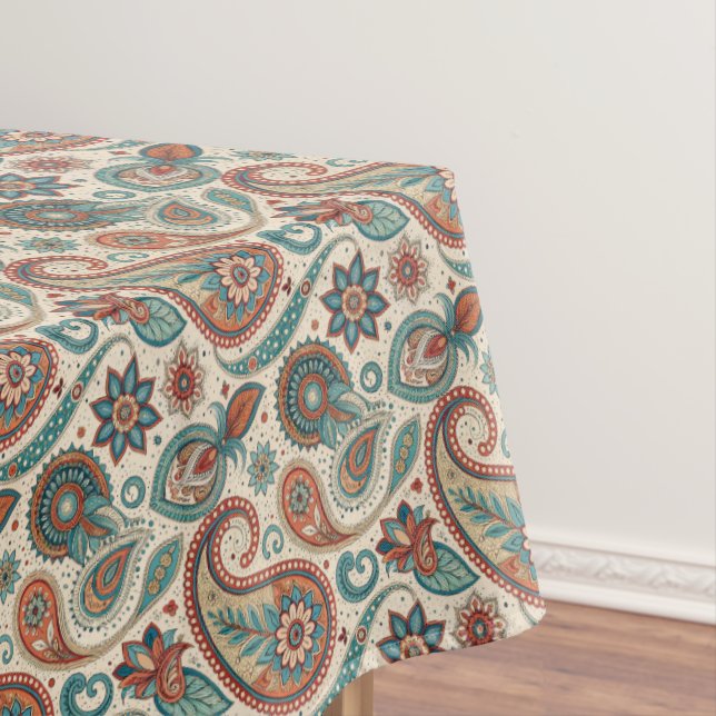 Nappe Paisley vintage en crème Turquoise rouge (In Situ)