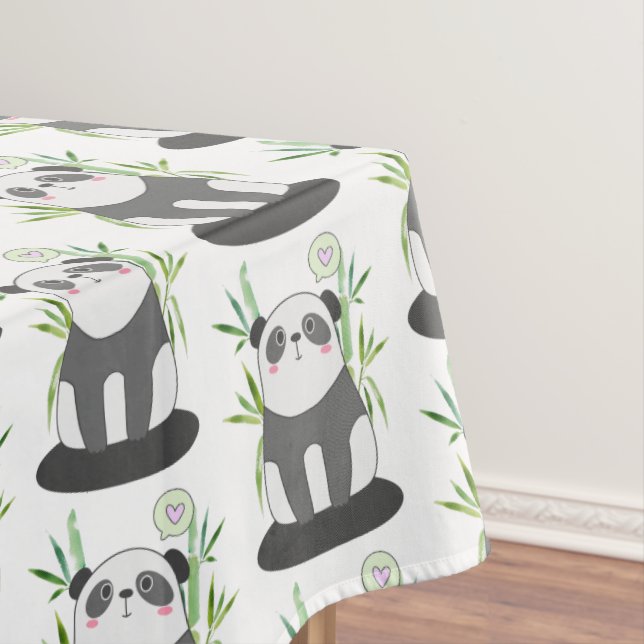 Nappe Panda noir et blanc mignon en Motif Bambou (In Situ)