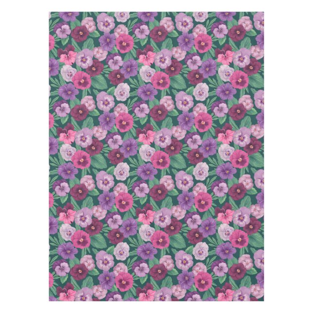 Nappe Pansies colorées sur bleu vert foncé (Devant)