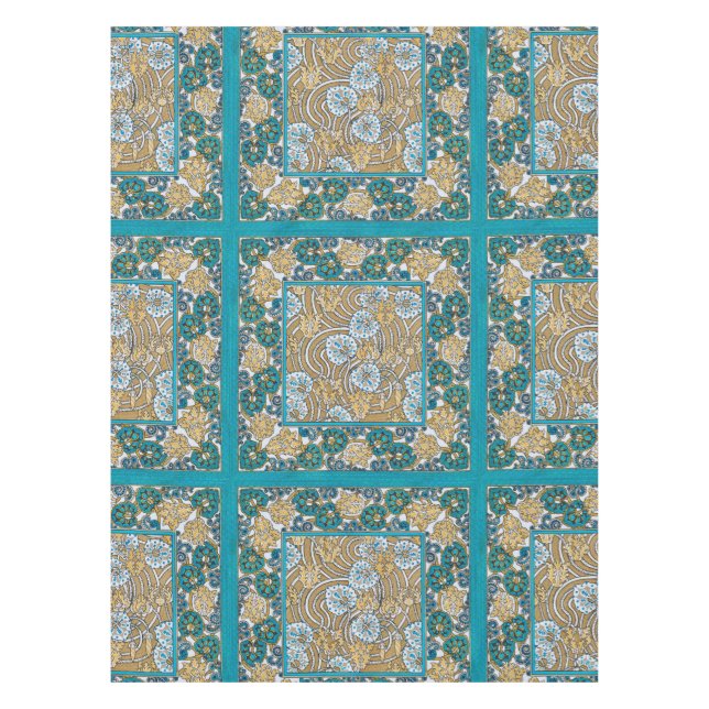 Nappe papier peint bleu art nouveau cyclamen (Devant)