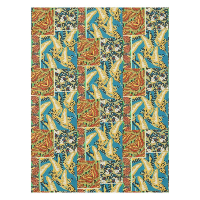 Nappe Papillon Art Déco Jaune et Turquoise Vibrants (Devant)