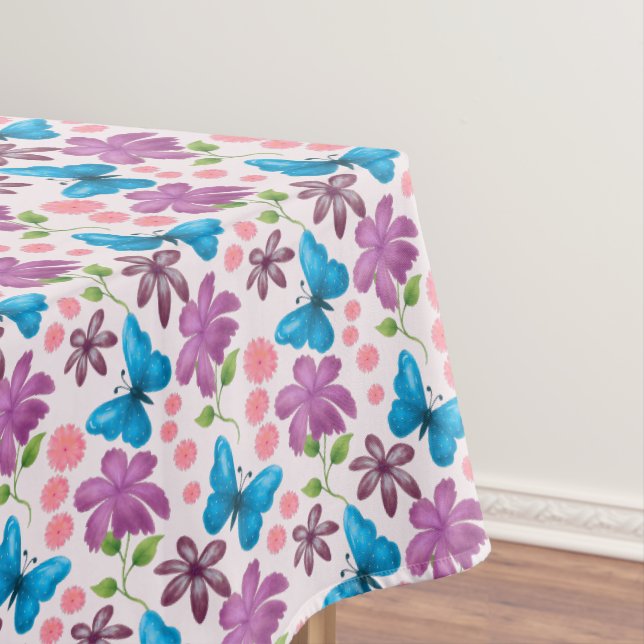 Nappe Papillon bleu et motif floral violet (In Situ)