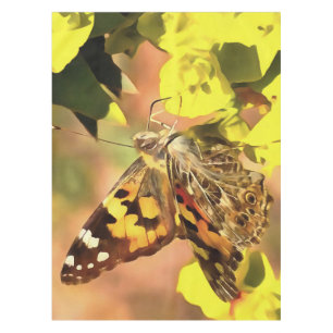 Nappe Papillon de la Dame peint sur Myrtle Spurge