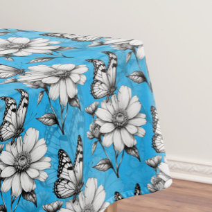 Nappe Papillon sur Motif de fleurs Design bleu