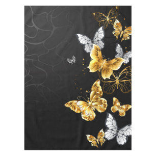 Nappe Papillons dorés et blancs