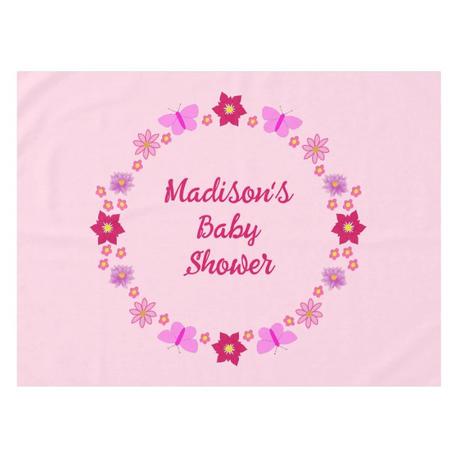 Nappe Papillons et Fleurs Rose Bébé Fille Shower de Bébé (Devant (Horizontal))