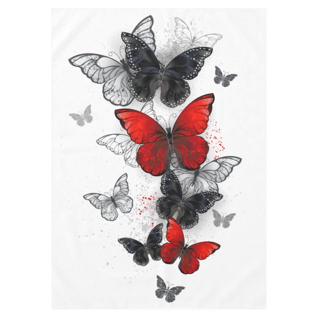 Nappe Papillons noirs et rouges volants (Devant)