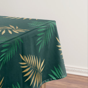 Nappe Parties scintillant verte et or sur Feuilles tropi