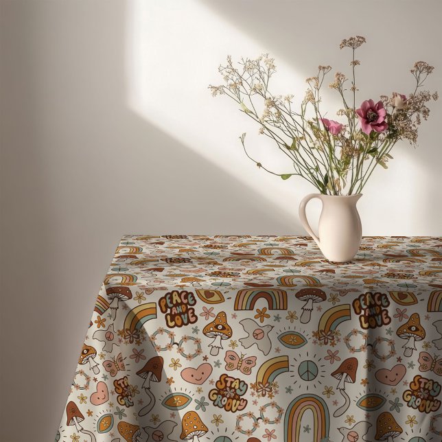 Nappe Pastel Groovy Accent Terracotta 60s (Groovy Pastel Tablecloth 60s Terracotta Accent)